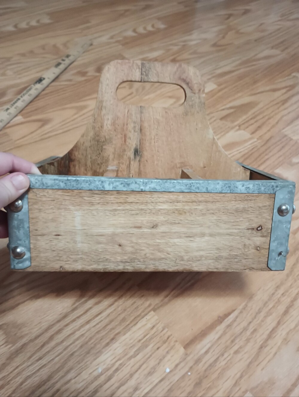 Vintage Wooden & Metal Caddy With Handle